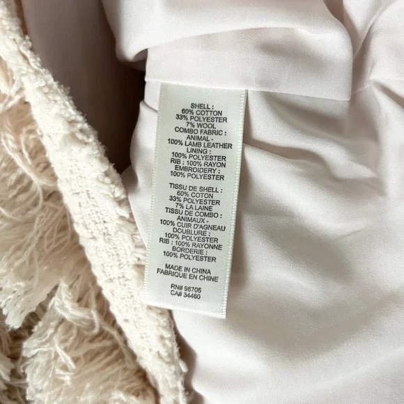 Rebecca Taylor Tweed Embroidered Fringe Blazer Jacket in Cream Pale Pink Size 10 - Picture 6 of 6